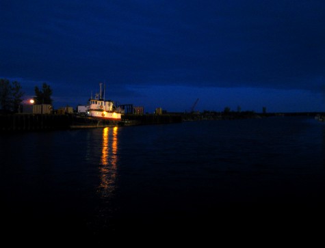 A tugboat just across the channel from the Fisherman\\'s Landing boat launch on May 20, 2008
