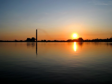The June 2, 2008 sunrise over Muskegon Lake highlights the B.C. Cobb power plant