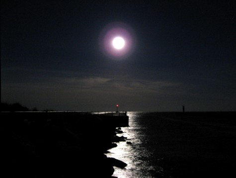 The full moon over the White Lake channel on October 7, 2006.