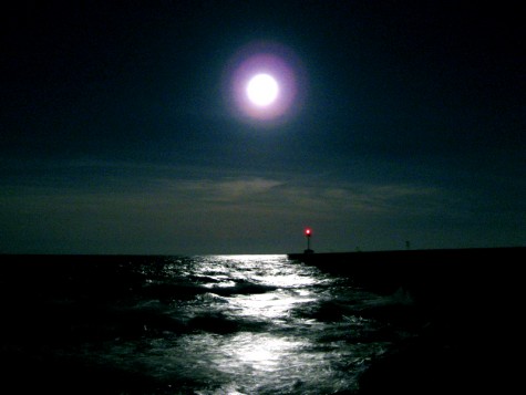 The harvest moon over the White Lake south wall on October 7, 2006.