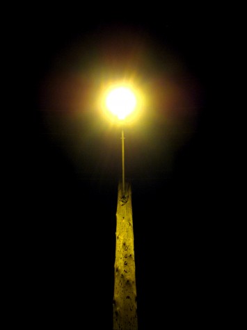 One of the lights next to the tracks along Keating heading east out of Muskegon's Nelson Neighborhood area
