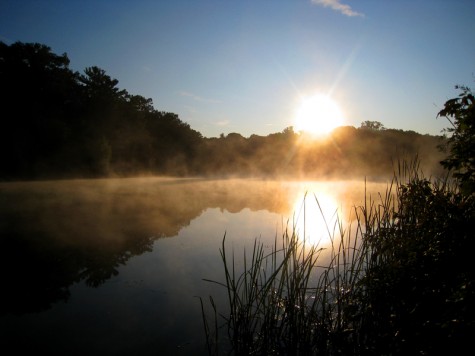 The sunrise accentuates the mist on Muskegon's Ruddiman Pond