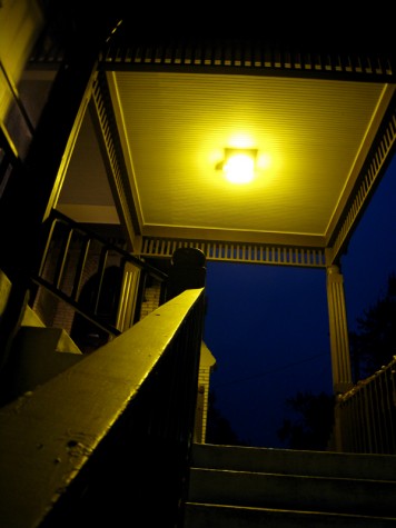 Looking up the stairway at Muskegon's St Jeans Catholic Church.