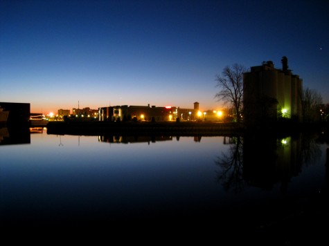 The lights of downtown Muskegon from Heritage Landing.
