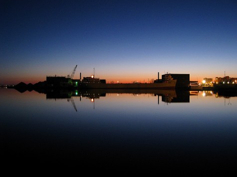 A visiting freighter as seen from Muskegon's Heritage Landing